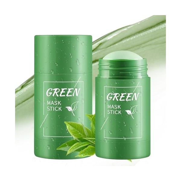 2 pièces Green Tea Mask Stick,Masque Visage Thé Vert Point Noir,Nettoyage en Profondeur,Réduit les Pores,Contrôle du Sébum,So...