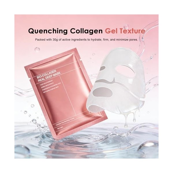 Masque au Collagène, 5 Pièces Soin Hydratant Ultra-Concentré Masque Hydratant Nuit Profond, Réduit les Rides et Resserre les ...