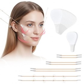 Kit de Bandes de Lifting, 80 Patchs Invisibles + 4 Élastiques,face lift tape lift visage, scotch visage lifting invisible, Cr...