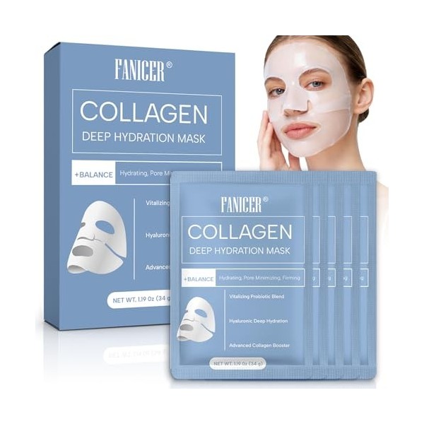 5 Pièces Collagen Masque Profond Réel, Masque Éclaircissant Et Transparence, Masque Hydrogel Glass Skin, Amélioration de lÉl