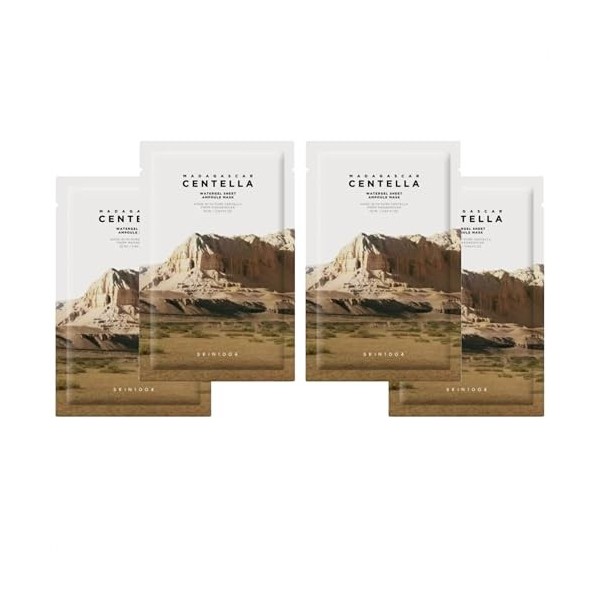 SKIN1004 Madagascar Centella Watergel Sheet Ampoule Mask – Lot de 4 masques visage hydrogel – Hydratant & apaisant – Soin K-B