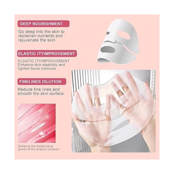 Masque Collagene Visage, 6 Pièces Bio Collagen Face Mask，hydratation en profondeur, réduit les rides, soin de la peau du visa
