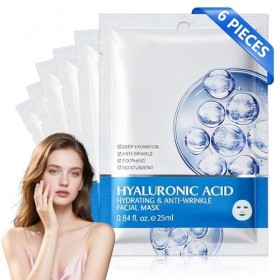 6 PièCes Masque Visage Avec Acide Hyaluronique, Masque Visage Hydratant, Masque Hydratant & Anti-âGe, Raffermit La Peau, Ress