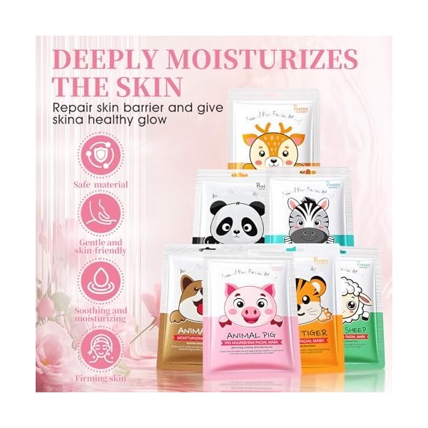 Masque Visage Enfant, Masque Tissu Visage, Masque Visage Femme avec Imprimé Animalier, Masque Hydratant Visage pour le Visage