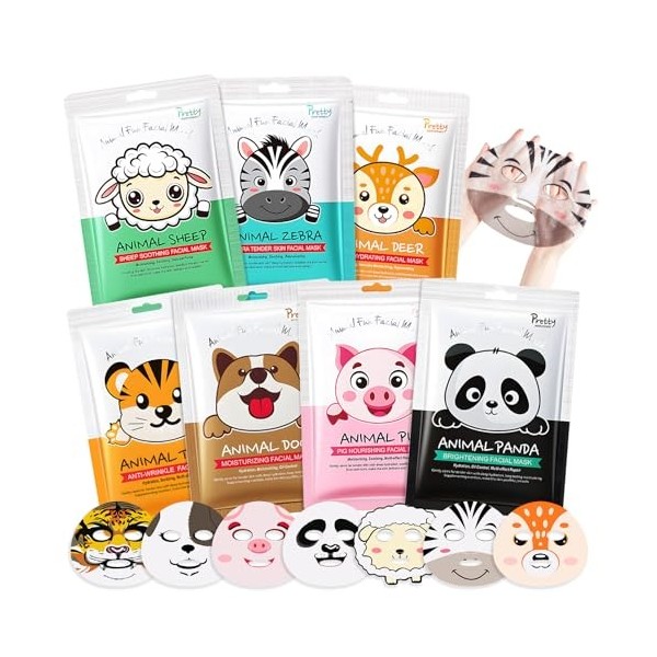 Masque Visage Enfant, Masque Tissu Visage, Masque Visage Femme avec Imprimé Animalier, Masque Hydratant Visage pour le Visage