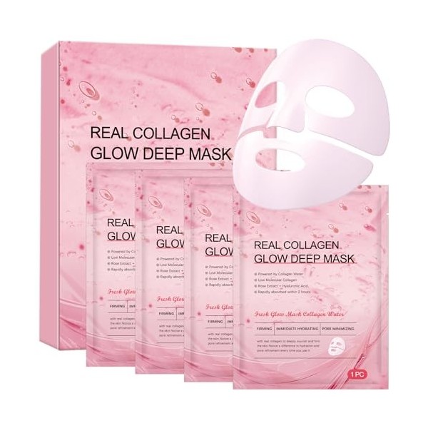 Masque Collagene Visage Korean - 4 Pièces Soin Visage Femme, Skin care Coréenne, Collagen Night Mask Masque Hydratant Visage,