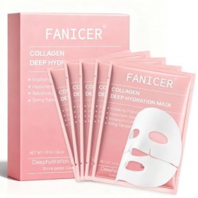 5 pièces Collagen Profond Masque Visage, Masque Hydrogel, Tous Types de Peau,Hydratant, Apaisant, Nourrissant, Real Deep Mask