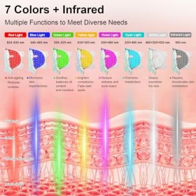 Masque LED Luminothérapie pour Visage & Cou 8 Couleurs,Masque Visage Lumière Rouge et Infrarouge,LED Face Mask Silicone,Anti-...
