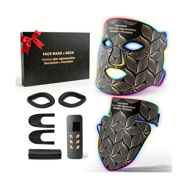 Masque LED Luminothérapie pour Visage & Cou 8 Couleurs,Masque Visage Lumière Rouge et Infrarouge,LED Face Mask Silicone,Anti-...