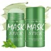 2 Pièces Masque Stick au Thé Vert,Masque Visage Purifiant à lArgile Verte, Nettoyage Profond, Élimination des Points Noirs, 