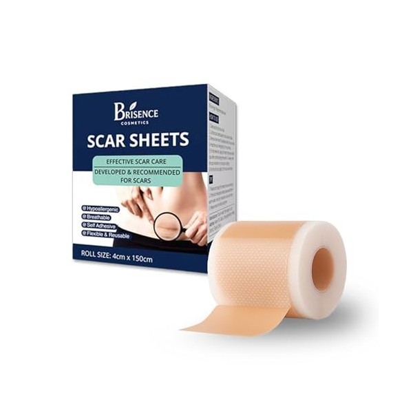 Patchs en Silicone pour Cicatrices et Marques Cutanées – 4 cm x 150 cm, Réutilisables et Auto-adhésifs, Respirants et Hypoall