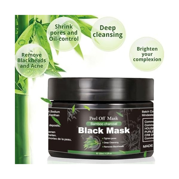 Masque Charbon Point Noir, Blackhead Remover Masque, Nettoyage en Profondeur pour Points Noirs, la saleté, lacné, Réduction 