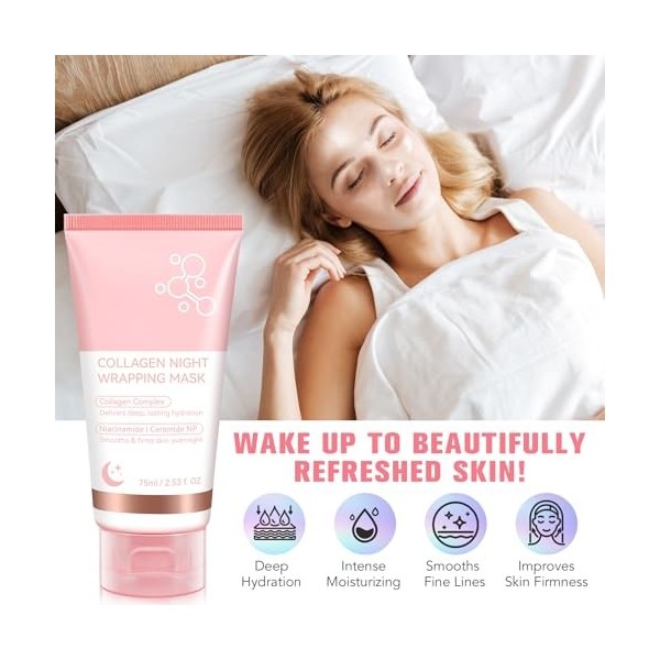 Masque Collagène, Masque Collagene Visage Korean Masque de nuit au collagène, Bio Mask Collagen Bio Collagen Real Deep Mask, ...