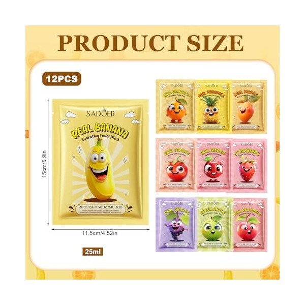 10 Masques en Feuille, Soin Coréen pour le Visage avec Ingrédients Naturels,Masque Visage Hydratant aux Extraits de Fruits et...