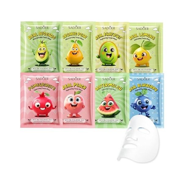 10 Masques en Feuille, Soin Coréen pour le Visage avec Ingrédients Naturels,Masque Visage Hydratant aux Extraits de Fruits et...