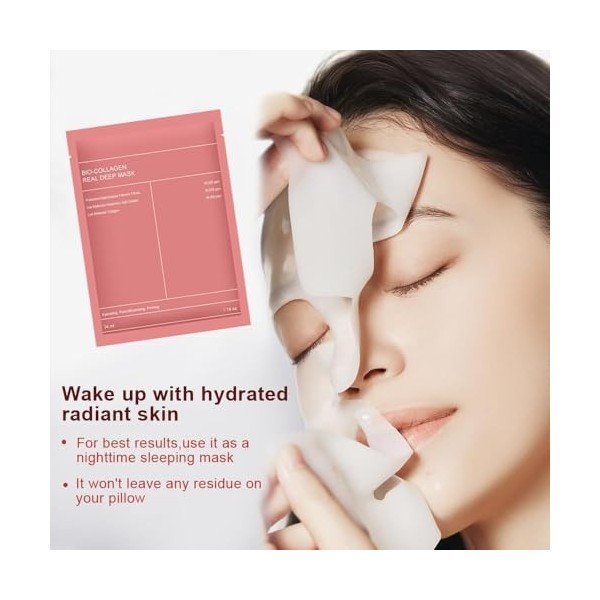 Masque Collagene Visage, 4 Pièces Bio Collagen Face Mask，hydratation en profondeur, réduit les rides, soin de la peau du visa