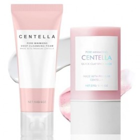 2pcs Centella Skincare Kit, Centella Cleanser et Centella Stick Mask, Nettoie et Resserre les Pores, Hydrate et Nourrit la Pe