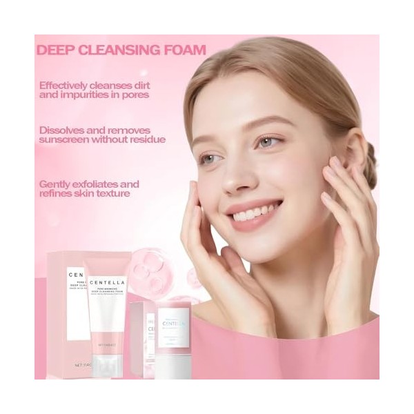 2pcs Centella Skincare Kit, Centella Cleanser et Centella Stick Mask, Nettoie et Resserre les Pores, Hydrate et Nourrit la Pe