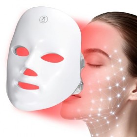 Masque Visage Éclairage Beauté, Soin Visage Portable avec 7 Couleurs, Masque pour Routine de Soins à Domicile et Maquillage,m