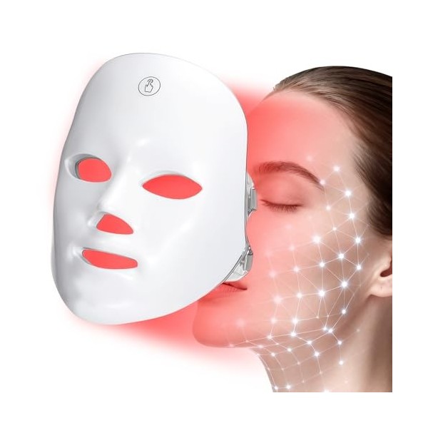 Masque Visage Éclairage Beauté, Soin Visage Portable avec 7 Couleurs, Masque pour Routine de Soins à Domicile et Maquillage,m