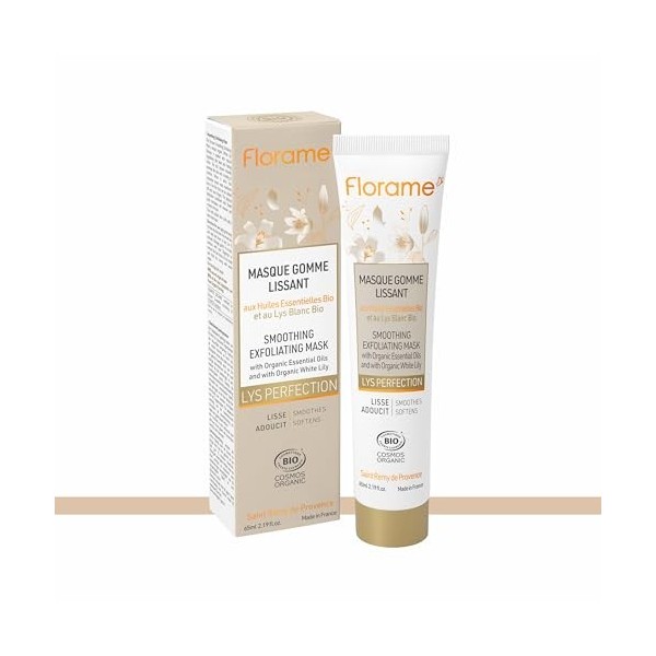 Florame Masque Gomme Lissant Lys Perfection 65 ml – Acides de Fleurs & Lys Blanc Bio – Peau Plus Lisse et Lumineuse – Visage 
