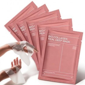 Masque Collagène Visage, 5 Pièces Bio Collagen Real Deep Mask avec Patchs Spécialisés Sillon Nasogénien, Masque de Nuit Hydra...