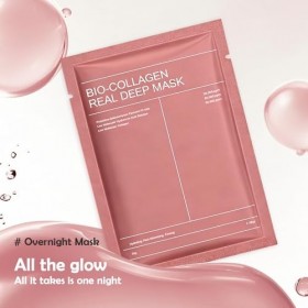 Masque Collagène Visage, 5 Pièces Bio Collagen Real Deep Mask avec Patchs Spécialisés Sillon Nasogénien, Masque de Nuit Hydra...