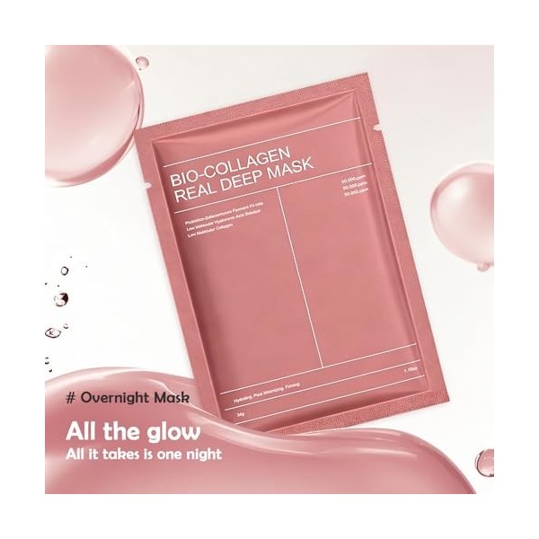 Masque Collagène Visage, 5 Pièces Bio Collagen Real Deep Mask avec Patchs Spécialisés Sillon Nasogénien, Masque de Nuit Hydra...