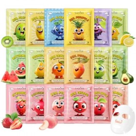 18 Masques en Feuille, Masque visage hydratant aux extraits de fruits et de plantes, Soin Coréen pour le Visage avec Ingrédie...