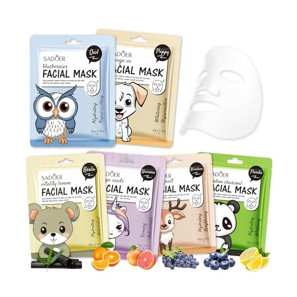 18 Masques en Feuille, Masque visage hydratant aux extraits de fruits et de plantes, Soin Coréen pour le Visage avec Ingrédie...