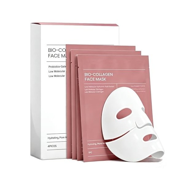 Masque collagène Bio, Bio Collagen Face Mask, Masque Collagene Visage,Hydratant & Anti-Âge, réduit les rides, minimise les po