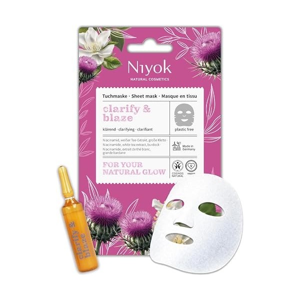 Niyok Masque tissu hydratant – Effet fraîcheur immédiat avec acide hyaluronique & aloe vera Hydrate & Refresh | Masque visage...