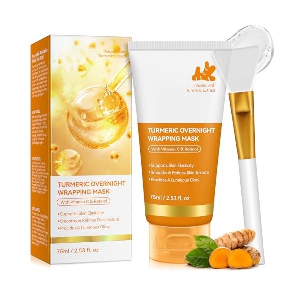 Collagen Night Wrapping Mask, 75 ml, curcuma + rétinol + vitamine masque, collagène coréen Overnight Wrapping Peel Off Masque