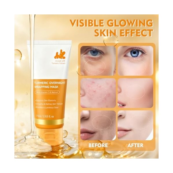 Collagen Night Wrapping Mask, 75 ml, curcuma + rétinol + vitamine masque, collagène coréen Overnight Wrapping Peel Off Masque