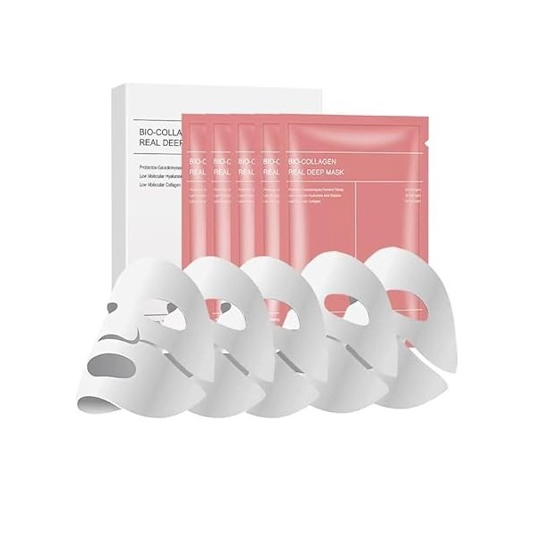 Masque Collagene Visage, Bio Collagen Face Mask, Masque Visage Hydrogel Apaisant,Deep Hydrating Overnight, Réduit les Ridules