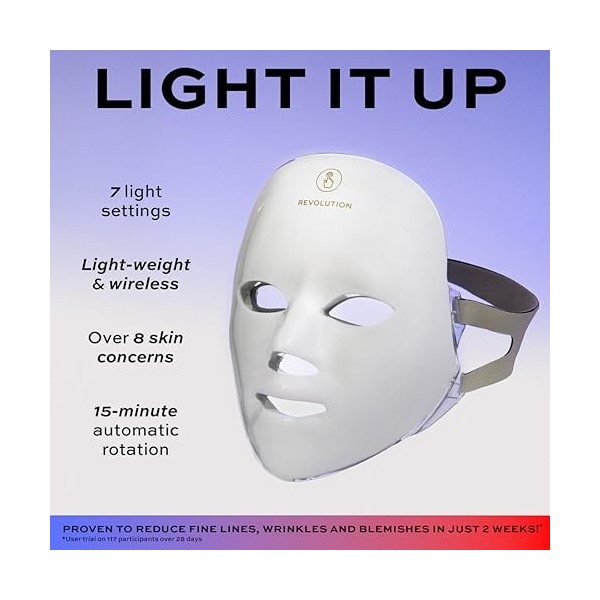 Revolution Pro Miracle LED Face Mask, Masque LED rouge & bleu, 90 lumières, améliore texture & éclat de la peau