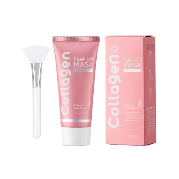 Masque Décollable au Collagène 60g avec Pinceau, Soin Nuit Raffermissant et Hydratant, Effet Liftant Immédiat, Réduit la Relâ