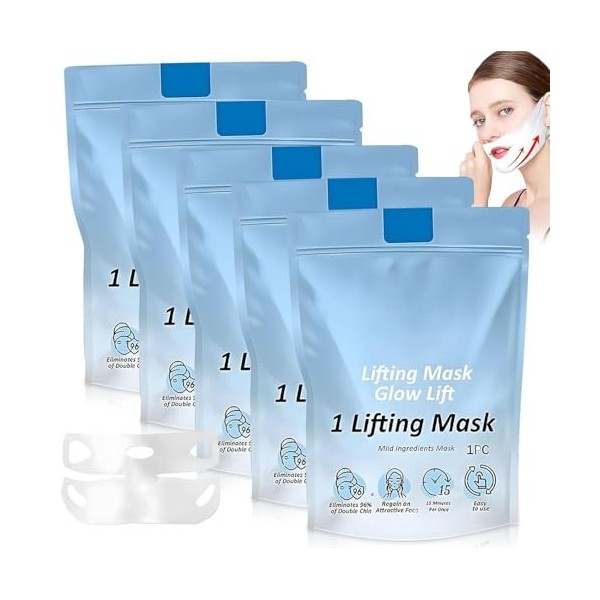 Lot de 5 masques de levage à double menton Chinology - Réducteur de double menton - Masque facial au collagène - Ceinture de 