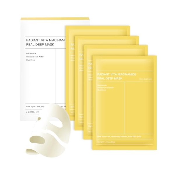 4 Pièces Masques Radiant Vita Niacinamide Real Deep Mask, Masque Nuit Niacinamide Coréen, Éclat Immédiat - Anti-Taches & Tein