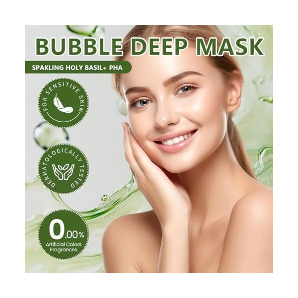 IWIDY 1PC Masque Holy Basil Bubble Deep Mask,Nettoyage en profondeur, contrôle du sébum,éclat instantané, masque à largile a