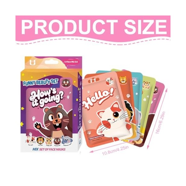 DOVBAN Lot de 5 masque facial pour enfants, masque facial cartoon, masques hydratants