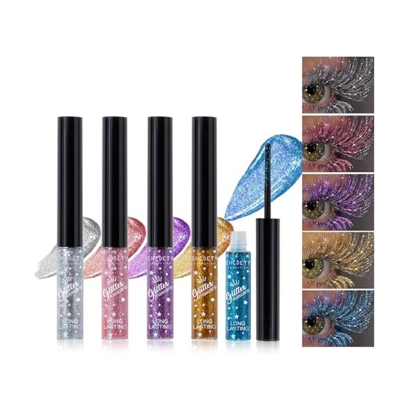 Mascara 5 Couleurs Pour Les Cils, Set De Mascara Pailleté Coloré Cils Brillants Volumineux Charmant Waterproof Longlasting Ha