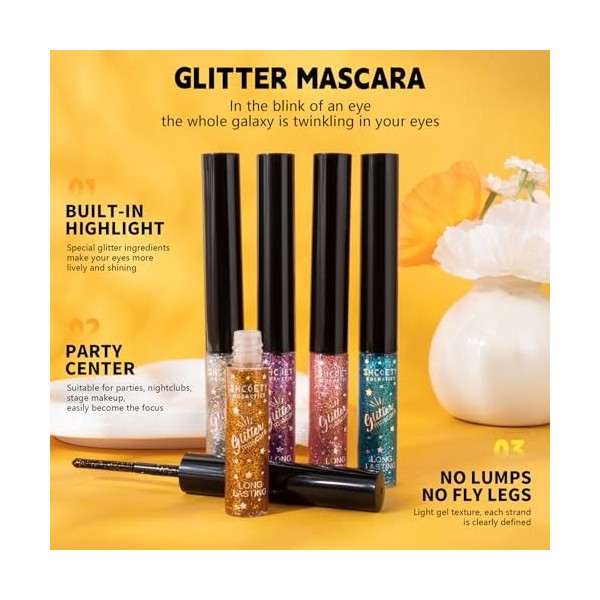 Mascara 5 Couleurs Pour Les Cils, Set De Mascara Pailleté Coloré Cils Brillants Volumineux Charmant Waterproof Longlasting Ha