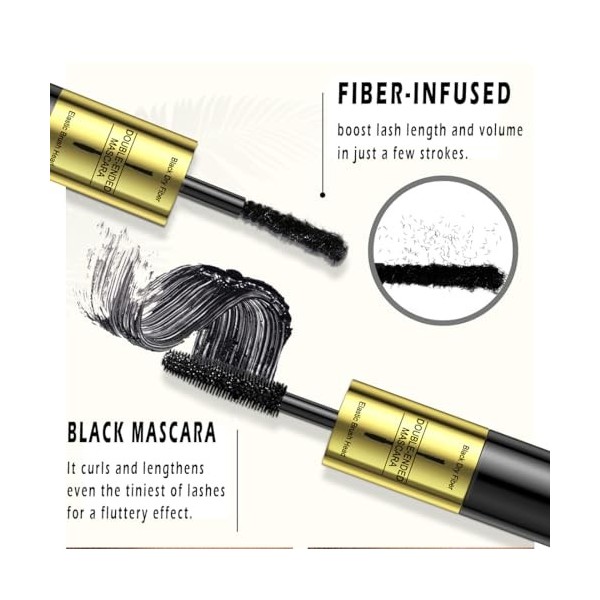Mascara infusé de fibres, Black Tiny Fibers inclus Mascara pour prolonger et allonger les cils, pour un volume maximum et un 
