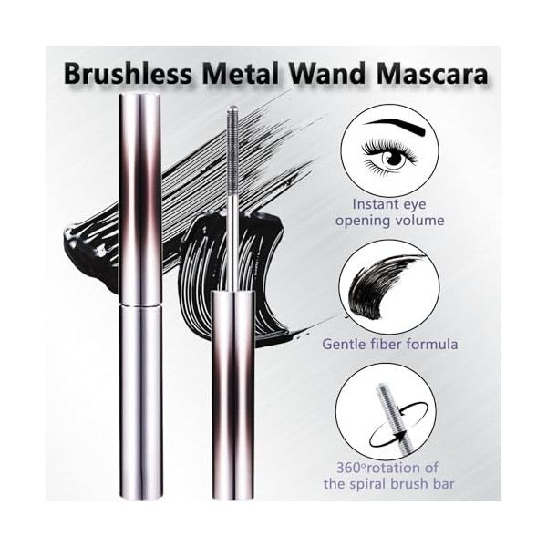 2 Pcs Metal Mascara, Mascara Waterproof, Lavable mascara Brosse Metal, Ajouter des Fibres pour un 5D CurlingMascara Volume et