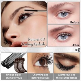 Prreal 2PCS Black Metal Mascara, 6D Curling Eyelash Iron Metal Wand Mascara Long Lasting Non-Clumping Flake Proof Bristle Les