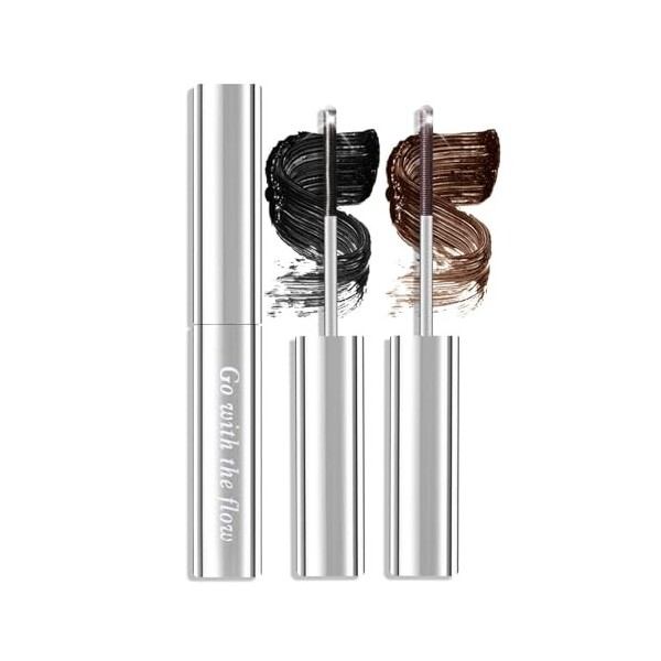 Prreal 2PCS Black Metal Mascara, 6D Curling Eyelash Iron Metal Wand Mascara Long Lasting Non-Clumping Flake Proof Bristle Les