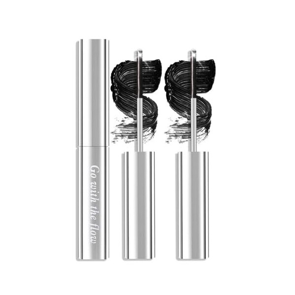 Prreal 2PCS Black Metal Mascara, 6D Curling Eyelash Iron Metal Wand Mascara Long Lasting Non-Clumping Flake Proof Bristle Les