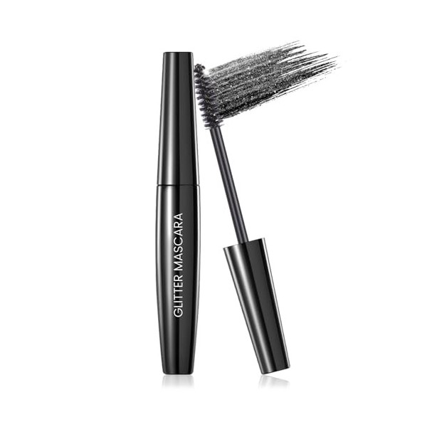 Prreal Mascara à paillettes noires, cils à séchage rapide Diamond Sparkly Eyelashes, long Lasting Curling Volumisant Mascara 