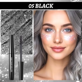 Prreal Mascara à paillettes noires, cils à séchage rapide Diamond Sparkly Eyelashes, long Lasting Curling Volumisant Mascara 